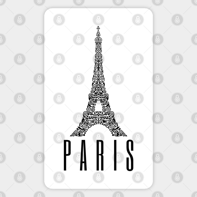 Paris France Eiffel Tower Art Design Black Magnet by Pattern Plans